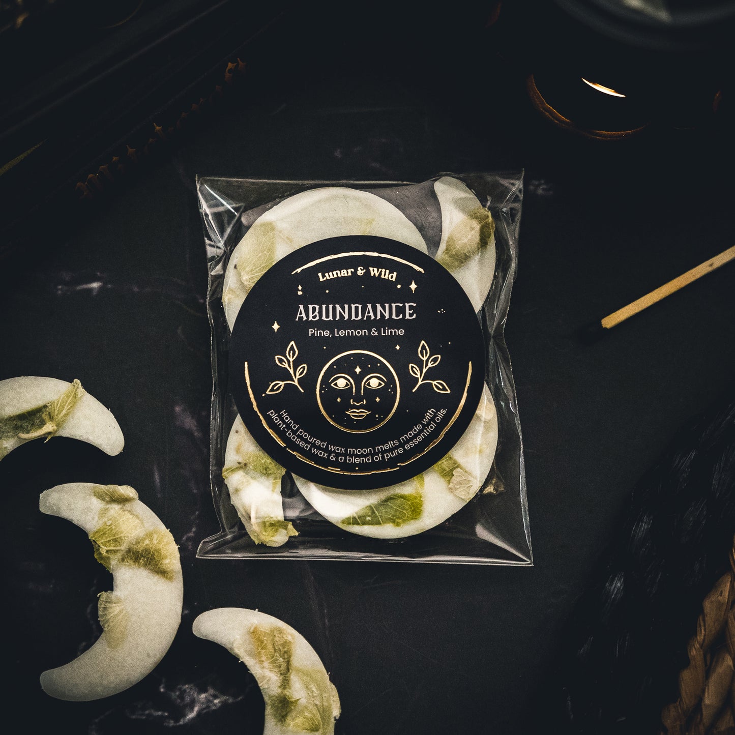 Abundance - Pine Needle, Lemon and Lime Wax Moon Melts NOW WITH CRYSTALS - Made to Order*