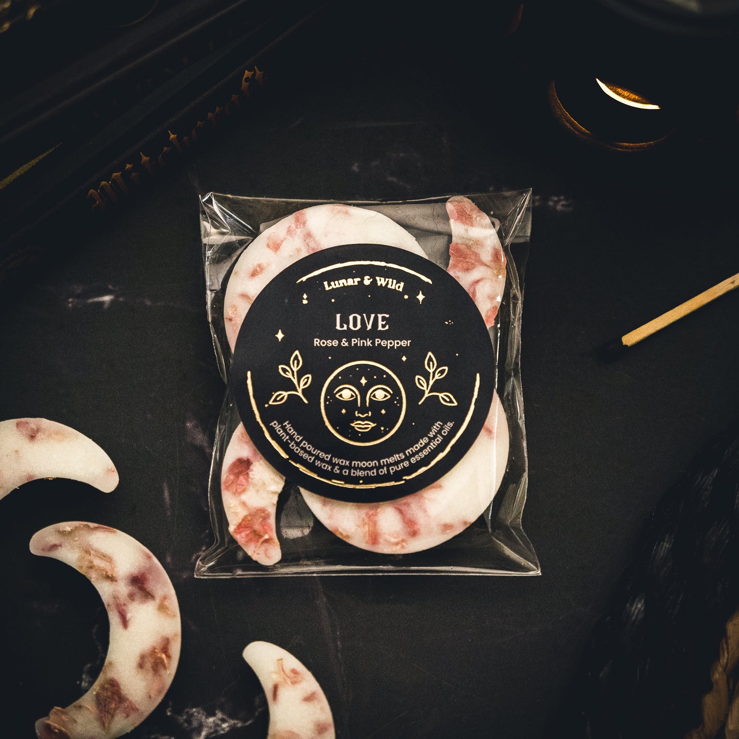 Love - Rose and Pink Pepper Wax Moon Melts NOW WITH CRYSTALS - Made to Order*